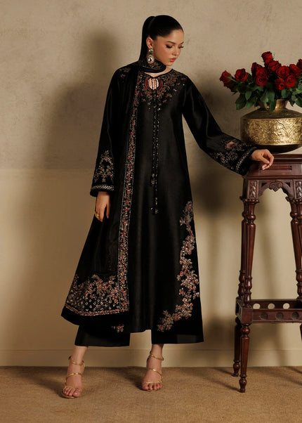 Black Embroidered Tussel Slub Silk 3-Piece Suit | Addi Wears